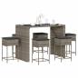 Preview: ARDEBO.de - 7-tlg. Gartenbar-Set mit Kissen Grau Poly Rattan