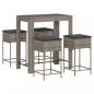 Preview: 5-tlg. Gartenbar-Set mit Kissen Grau Poly Rattan