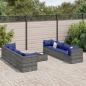 Preview: ARDEBO.de - 9-tlg. Garten-Lounge-Set mit Kissen Grau Poly Rattan