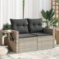 Preview: ARDEBO.de - Gartensofa mit Kissen 2-Sitzer Hellgrau Poly Rattan