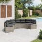 Preview: ARDEBO.de - Gartensofa mit Kissen Halbrund Grau Poly Rattan