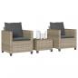 Preview: ARDEBO.de - 3-tlg. Bistro-Set mit Kissen Hellgrau Poly Rattan