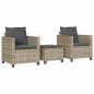 Preview: 3-tlg. Bistro-Set mit Kissen Hellgrau Poly Rattan