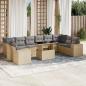 Preview: ARDEBO.de - 11-tlg. Garten-Sofagarnitur mit Kissen Beige Poly Rattan