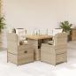 Preview: ARDEBO.de - 5-tlg. Garten-Essgruppe mit Kissen Beige Poly Rattan