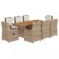 Preview: 9-tlg. Garten-Essgruppe mit Kissen Beige Poly Rattan