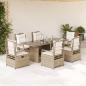 Preview: ARDEBO.de - 7-tlg. Garten-Essgruppe mit Kissen Beige Poly Rattan