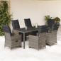 Preview: ARDEBO.de - 7-tlg. Garten-Bistro-Set mit Kissen Grau Poly Rattan