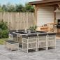 Preview: ARDEBO.de - 11-tlg. Garten-Essgruppe mit Kissen Hellgrau Poly Rattan