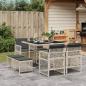 Preview: ARDEBO.de - 9-tlg. Garten-Essgruppe mit Kissen Hellgrau Poly Rattan