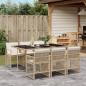 Preview: ARDEBO.de - 7-tlg. Garten-Essgruppe mit Kissen Beige Poly Rattan