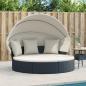 Preview: ARDEBO.de - Outdoor-Loungebett mit Dach und Kissen Schwarz Poly Rattan