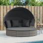 Preview: ARDEBO.de - Outdoor-Loungebett mit Dach und Kissen Grau Poly Rattan