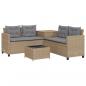 Preview: Gartensofa in L-Form mit Tisch und Kissen Beige Poly Rattan