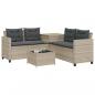 Preview: Gartensofa in L-Form mit Tisch und Kissen Hellgrau Poly Rattan