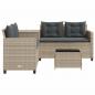 Preview: Gartensofa in L-Form mit Tisch und Kissen Hellgrau Poly Rattan