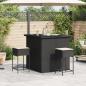 Preview: 3-tlg. Gartenbar-Set mit Kissen Schwarz Poly Rattan