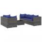 Preview: 6-tlg. Garten-Lounge-Set mit Kissen Grau Poly Rattan