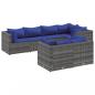 Preview: 7-tlg. Garten-Lounge-Set mit Kissen Grau Poly Rattan