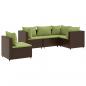 Preview: 5-tlg. Garten-Lounge-Set mit Kissen Braun Poly Rattan