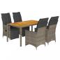 Preview: 5-tlg. Garten-Bistro-Set mit Kissen Grau Poly Rattan