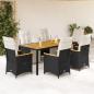 Preview: ARDEBO.de - 7-tlg. Garten-Bistro-Set mit Kissen Schwarz Poly Rattan