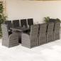 Preview: ARDEBO.de - 11-tlg. Garten-Essgruppe mit Kissen Grau Poly Rattan