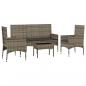 Preview: 4-tlg. Garten-Lounge-Set mit Kissen Grau Poly Rattan