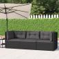 Preview: ARDEBO.de - 3-tlg. Garten-Lounge-Set mit Kissen Schwarz Poly Rattan