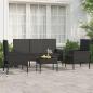 Preview: ARDEBO.de - 4-tlg. Garten-Lounge-Set mit Kissen Schwarz Poly Rattan