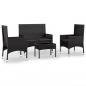 Preview: 4-tlg. Garten-Lounge-Set mit Kissen Schwarz Poly Rattan