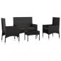 Preview: 4-tlg. Garten-Lounge-Set mit Kissen Schwarz Poly Rattan