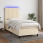 Preview: ARDEBO.de - Boxspringbett mit Matratze & LED Creme 90x190 cm Stoff