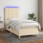 Preview: ARDEBO.de - Boxspringbett mit Matratze & LED Creme 90x200 cm Stoff