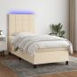 Preview: ARDEBO.de - Boxspringbett mit Matratze & LED Creme 90x200 cm Stoff