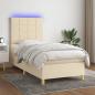 Preview: ARDEBO.de - Boxspringbett mit Matratze & LED Creme 90x190 cm Stoff