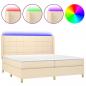 Preview: Boxspringbett mit Matratze & LED Creme 200x200 cm Stoff