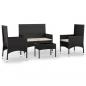 Preview: 4-tlg. Garten-Lounge-Set mit Kissen Schwarz Poly Rattan