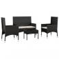 Preview: 4-tlg. Garten-Lounge-Set mit Kissen Schwarz Poly Rattan