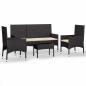 Preview: 4-tlg. Garten-Lounge-Set mit Kissen Schwarz Poly Rattan