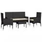 Preview: 4-tlg. Garten-Lounge-Set mit Kissen Schwarz Poly Rattan