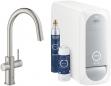 Preview: ARDEBO.de GROHE Blue Home Starter Kit, C-Auslauf, herausziehbarer Mousseurauslauf, bis 150° schwenkbar, supersteel (31541DC0)