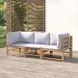 Preview: ARDEBO.de - 3-tlg. Garten-Lounge-Set mit Hellgrauen Kissen Bambus