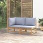 Preview: ARDEBO.de - 2-tlg. Garten-Lounge-Set Hellgraue Kissen Bambus