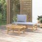 Preview: ARDEBO.de - 3-tlg. Garten-Lounge-Set mit Hellgrauen Kissen Bambus