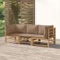 Preview: ARDEBO.de - 3-tlg. Garten-Lounge-Set mit Taupe Kissen Bambus