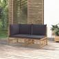 Preview: ARDEBO.de - 2-tlg. Garten-Lounge-Set mit Dunkelgrauen Kissen Bambus