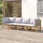 Preview: ARDEBO.de - 4-tlg. Garten-Lounge-Set mit Hellgrauen Kissen Bambus