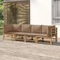 Preview: ARDEBO.de - 4-tlg. Garten-Lounge-Set mit Taupe Kissen Bambus