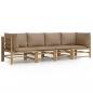 Preview: 4-tlg. Garten-Lounge-Set mit Taupe Kissen Bambus